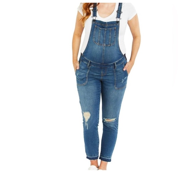 Indigo Blue Denim Distressed Maternity Overalls Size - XS Maternity - Picture 1 of 10